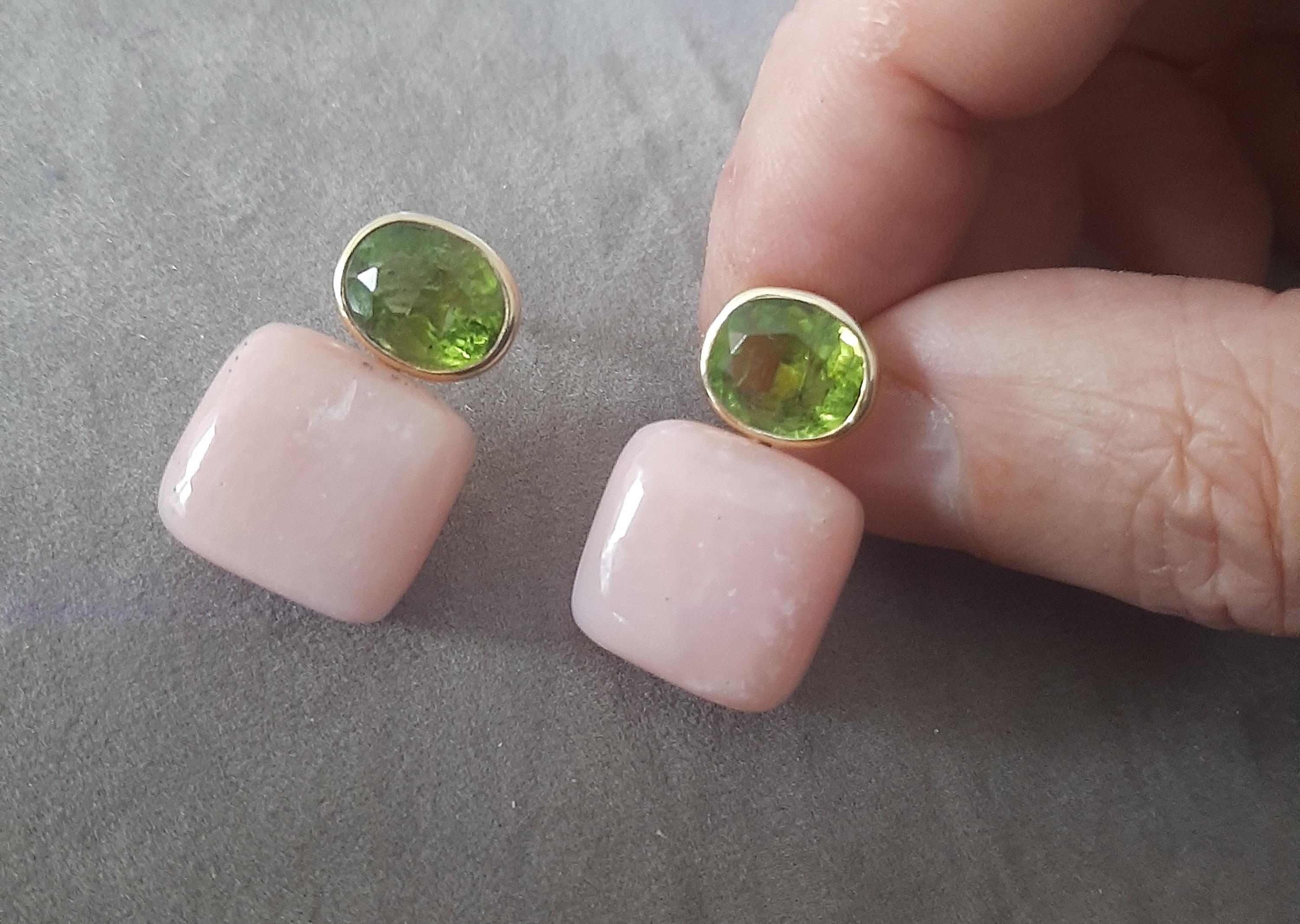 Peridot Facettiert Oval 14k Solid Gelbgold Rosa Opal Kissen Form Ohrstecker Damen im Angebot