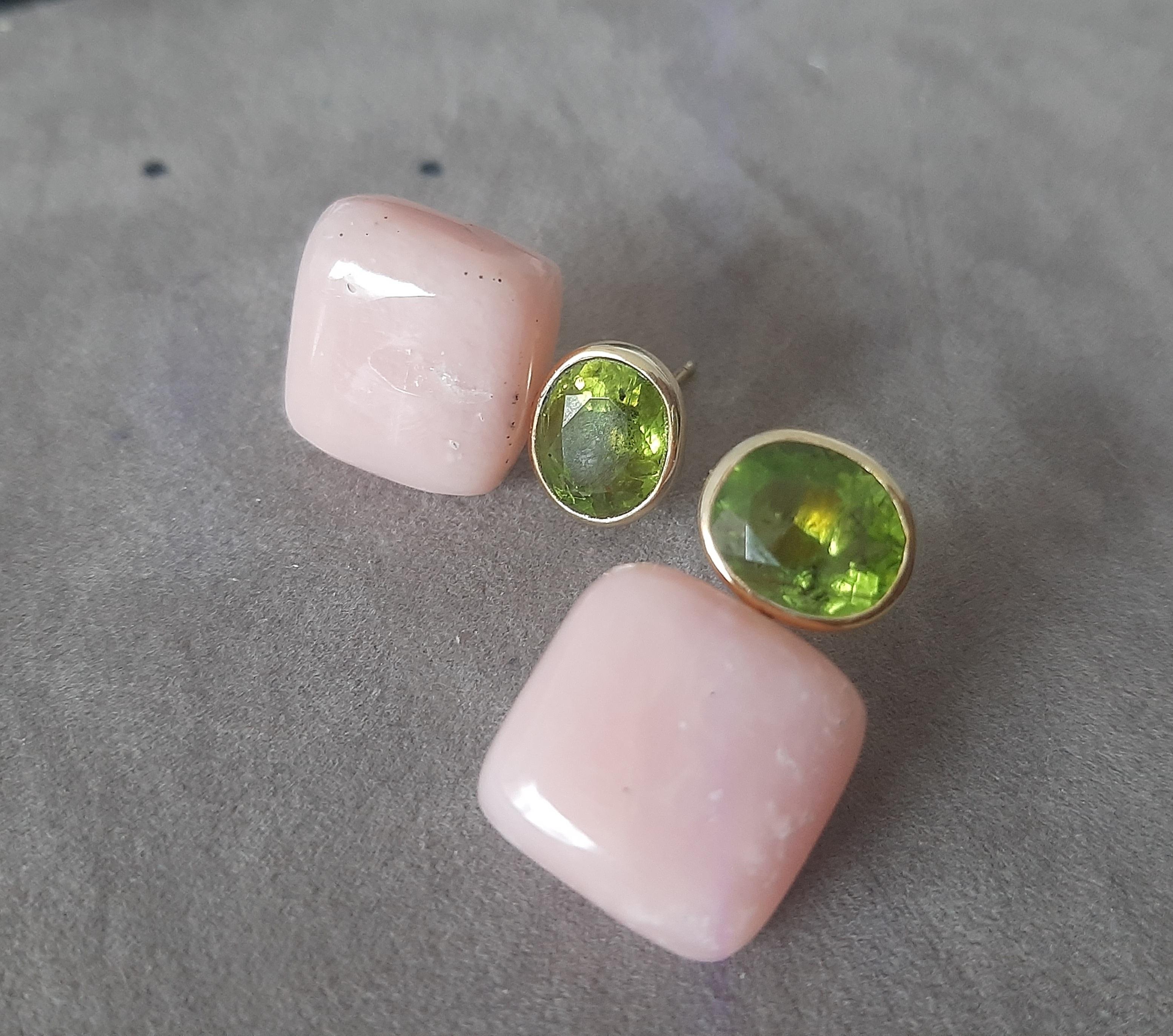 Peridot Facettiert Oval 14k Solid Gelbgold Rosa Opal Kissen Form Ohrstecker im Angebot 1