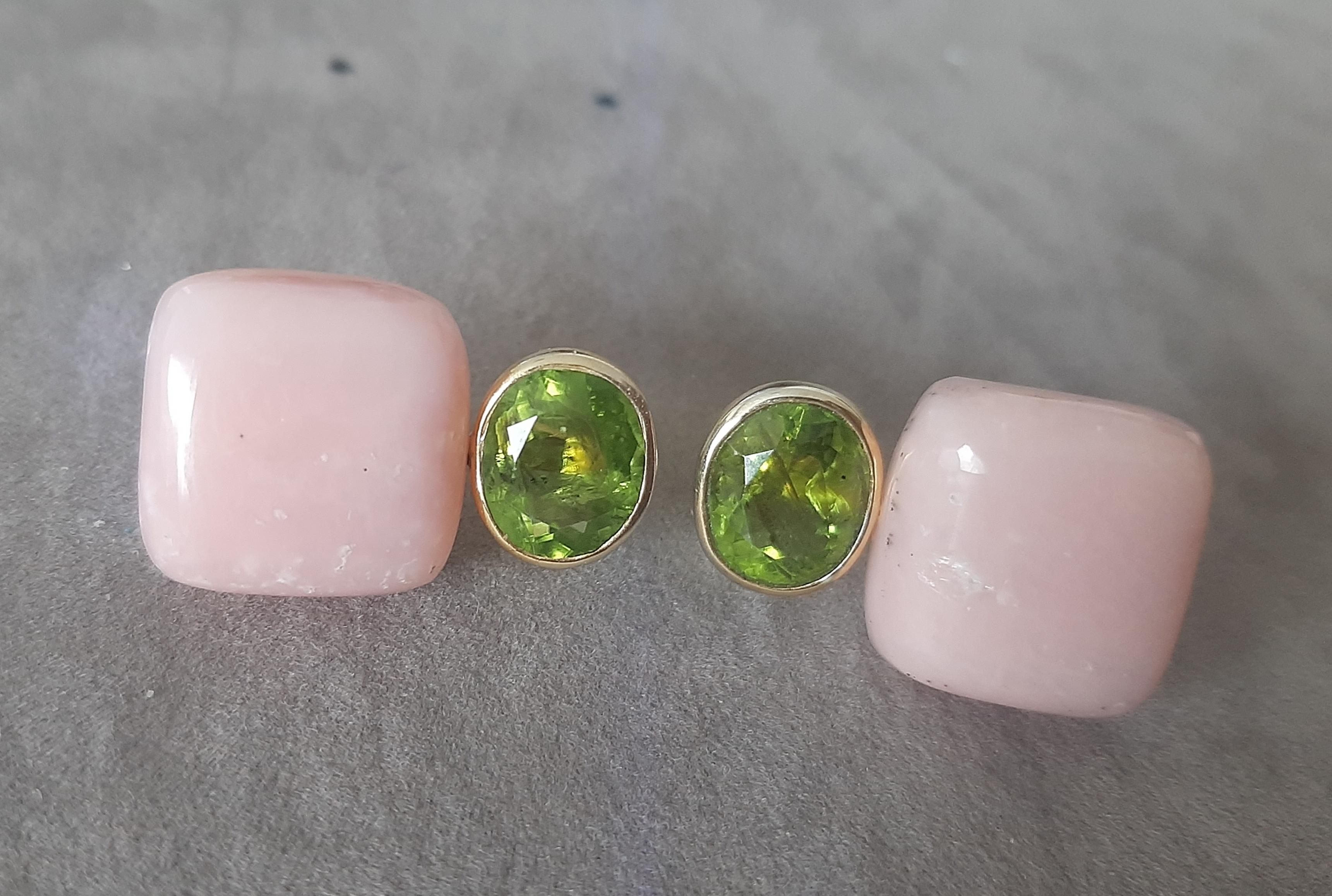 Peridot Facettiert Oval 14k Solid Gelbgold Rosa Opal Kissen Form Ohrstecker im Angebot 2