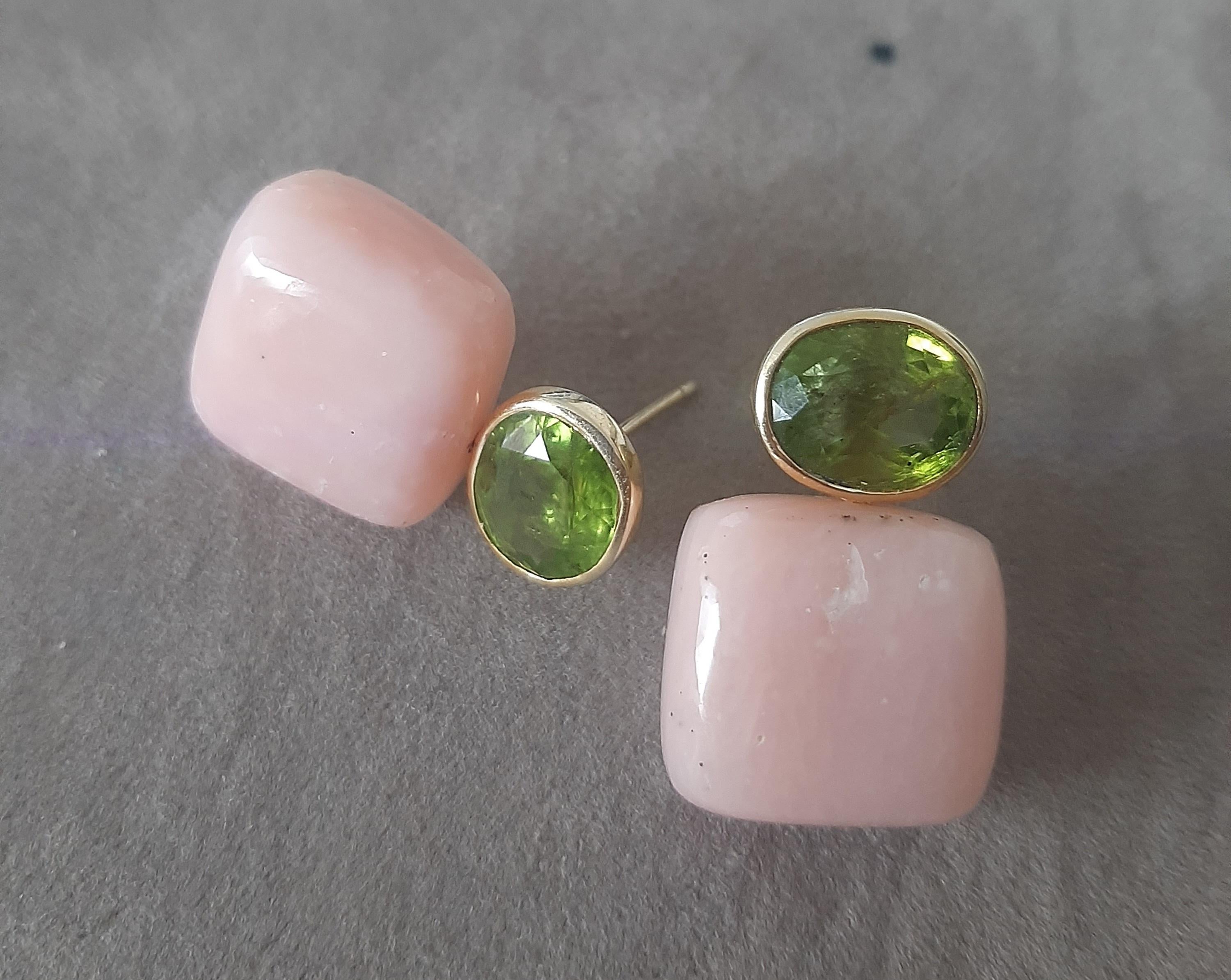 Peridot Facettiert Oval 14k Solid Gelbgold Rosa Opal Kissen Form Ohrstecker im Angebot 3