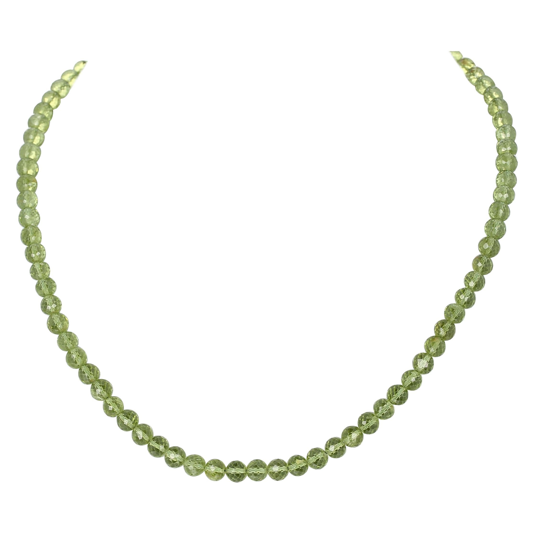 Peridot Faceted Round Beads Necklace, Toggle Clasp