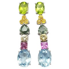 Peridot, Fancy Sapphire and Aquamarine Earrings set in 18K White Gold Settings