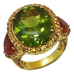 Peridot, Fire Opal with Yellow Sapphire Ring Set in 18 Karat Gold Settings