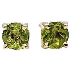 Peridot Four Prong Solitaire Stud Earrings in Solid 14K Gold Round 5mm