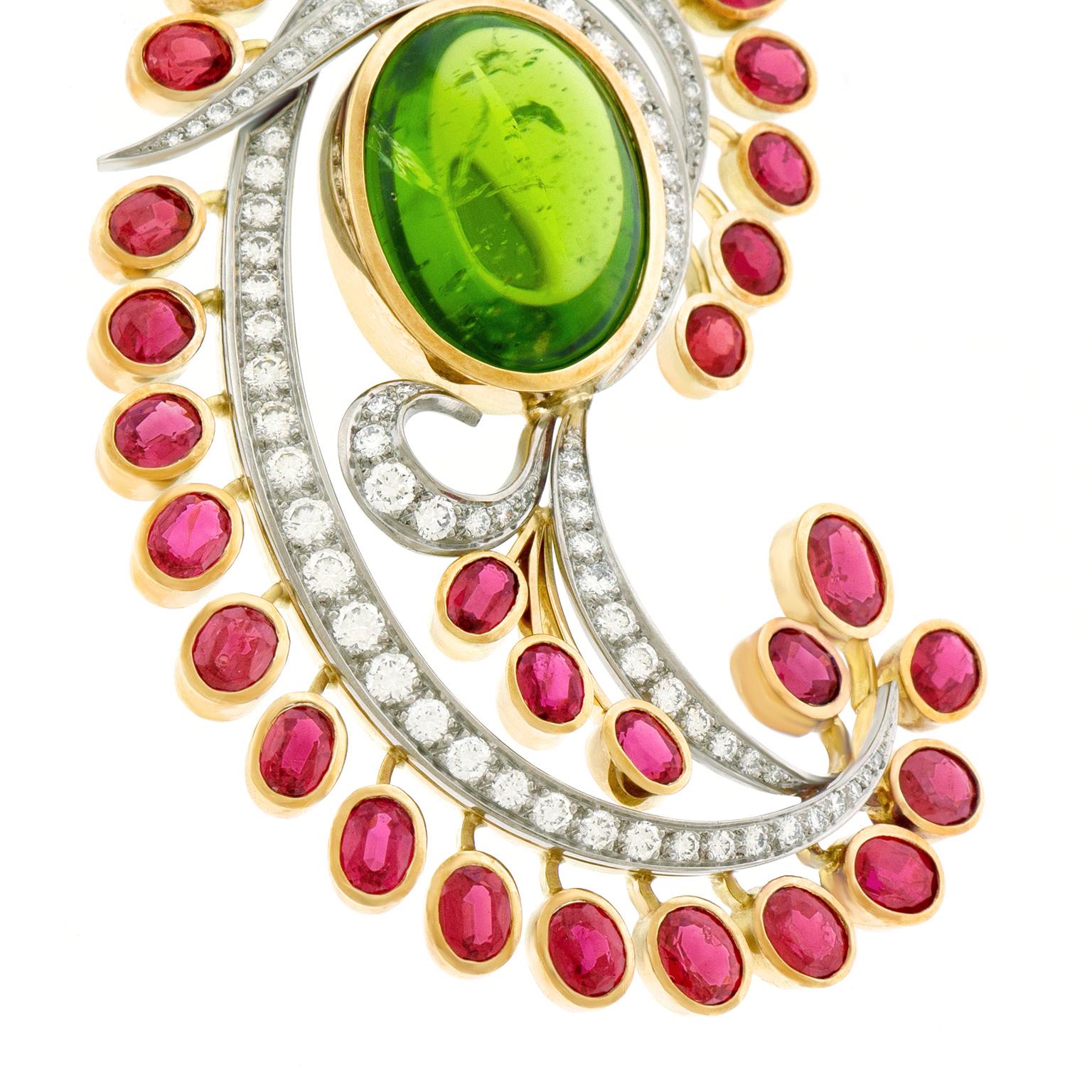 Peridot Garnet and Diamond Set Gold Brooch 3