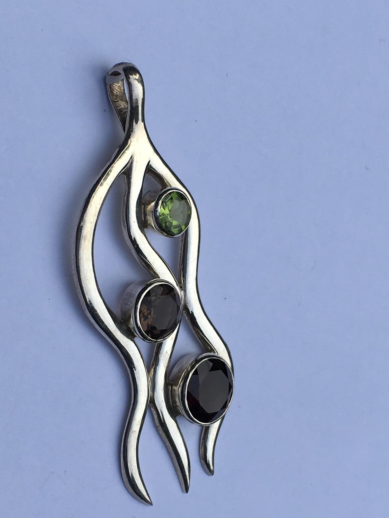 Peridot, Garnet and Smokey Topaz Pendant Set in Sterling Silver In New Condition For Sale In Trumbull, CT