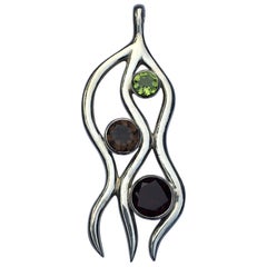 Peridot, Garnet and Smokey Topaz Pendant Set in Sterling Silver