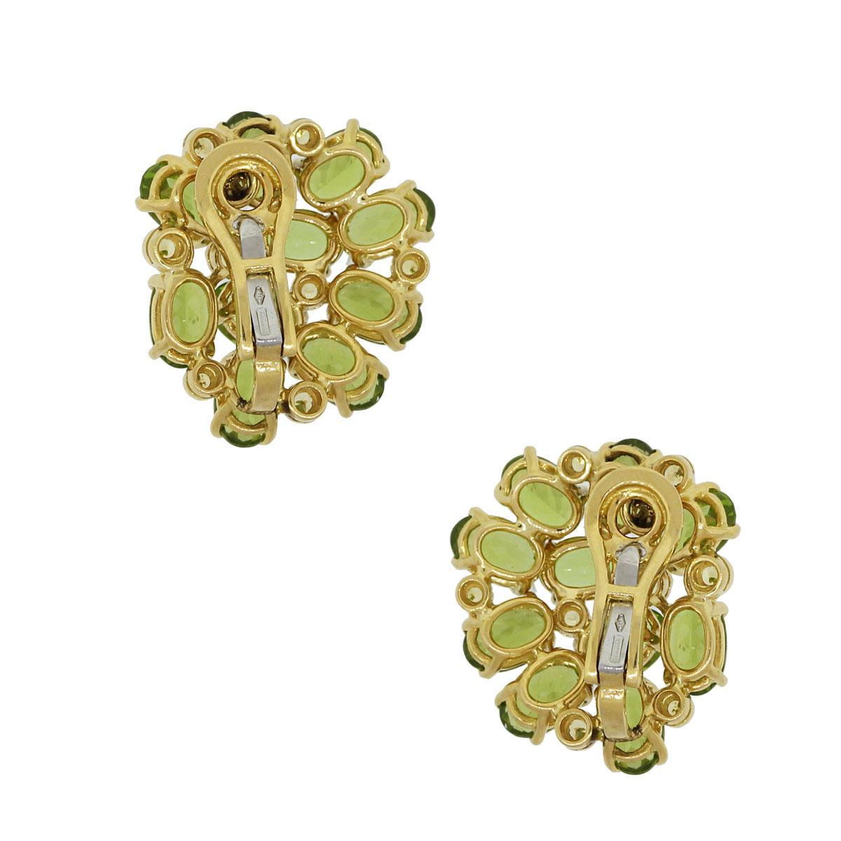 Oval Cut Peridot Gemstone Cluster Earrings