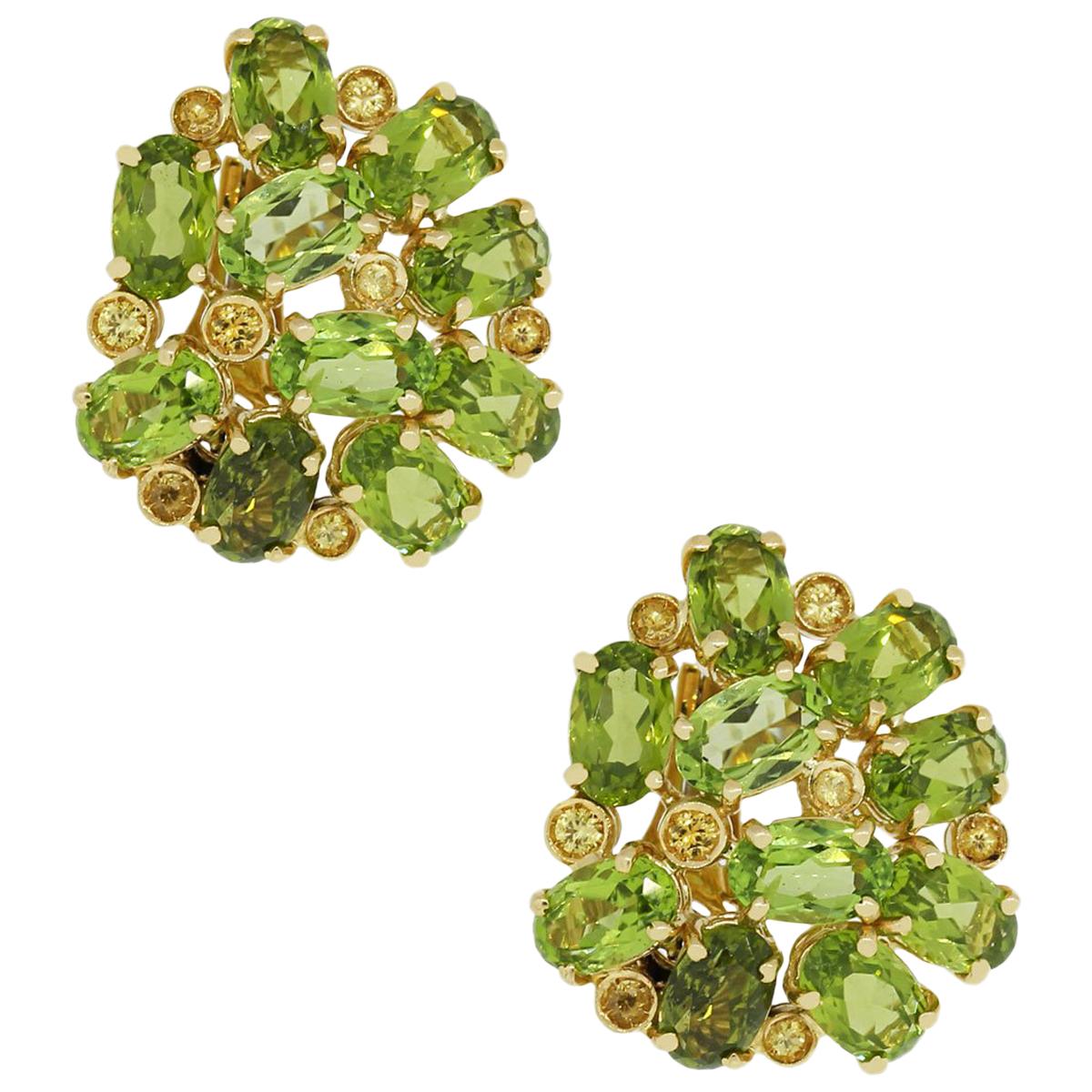 Peridot Gemstone Cluster Earrings