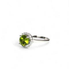 Natural Peridot Gemstone Halo Ring in Sterling Silver