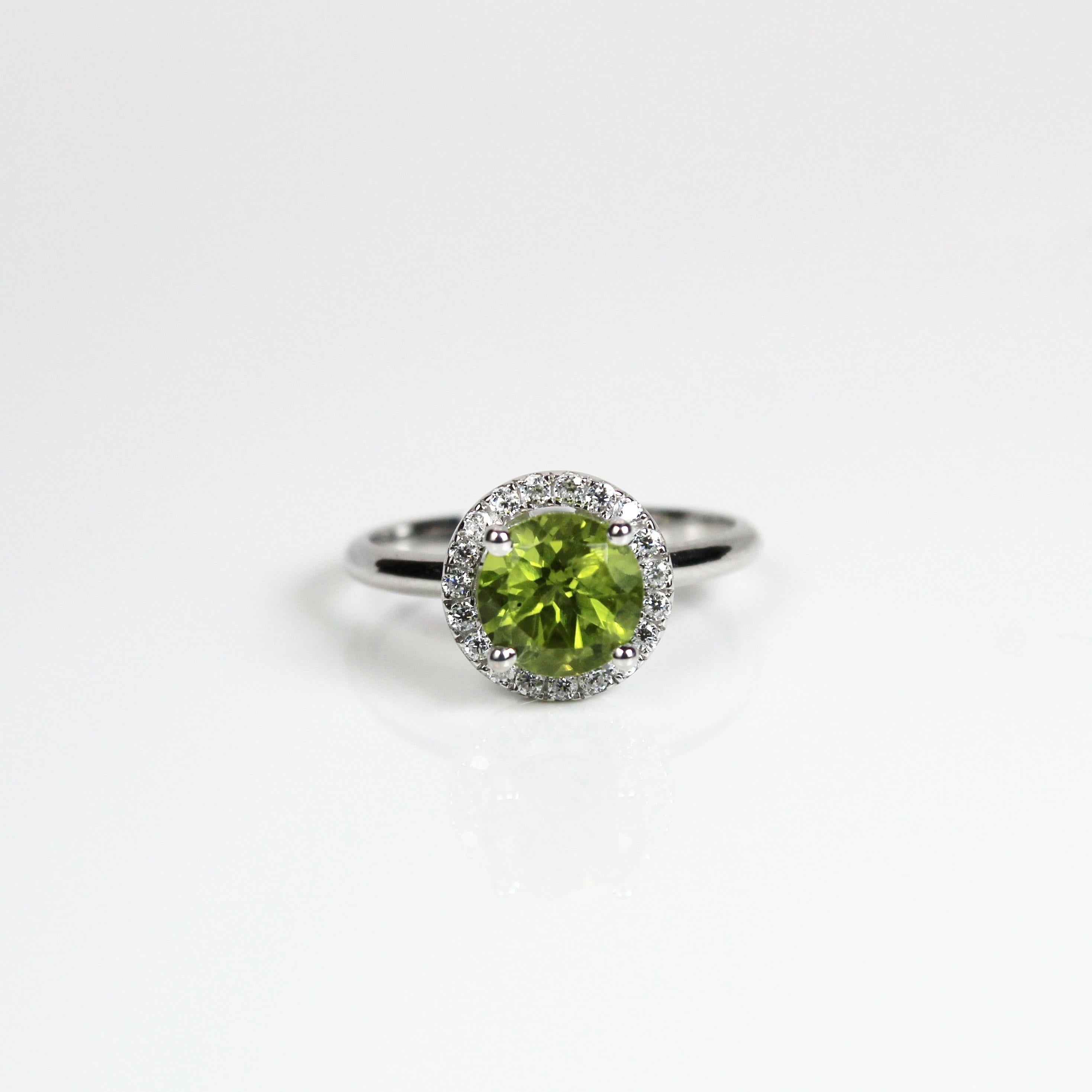 Contemporary Peridot Gemstone Halo Ring For Sale