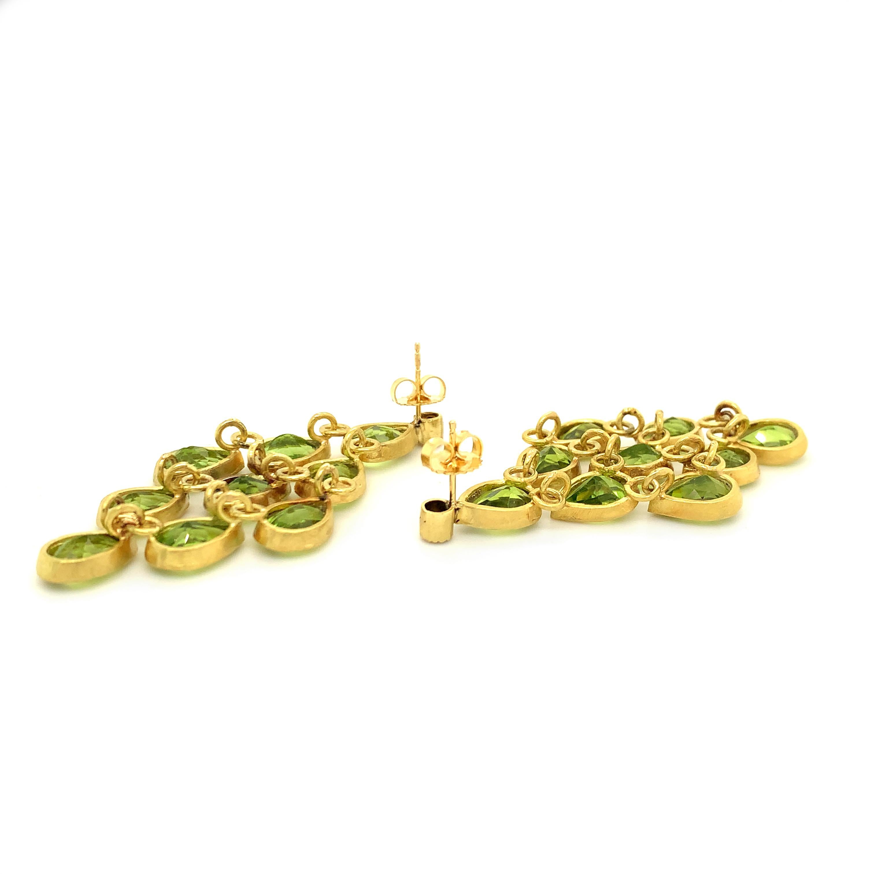 Pear Cut Peridot Gold Chandelier Earrings