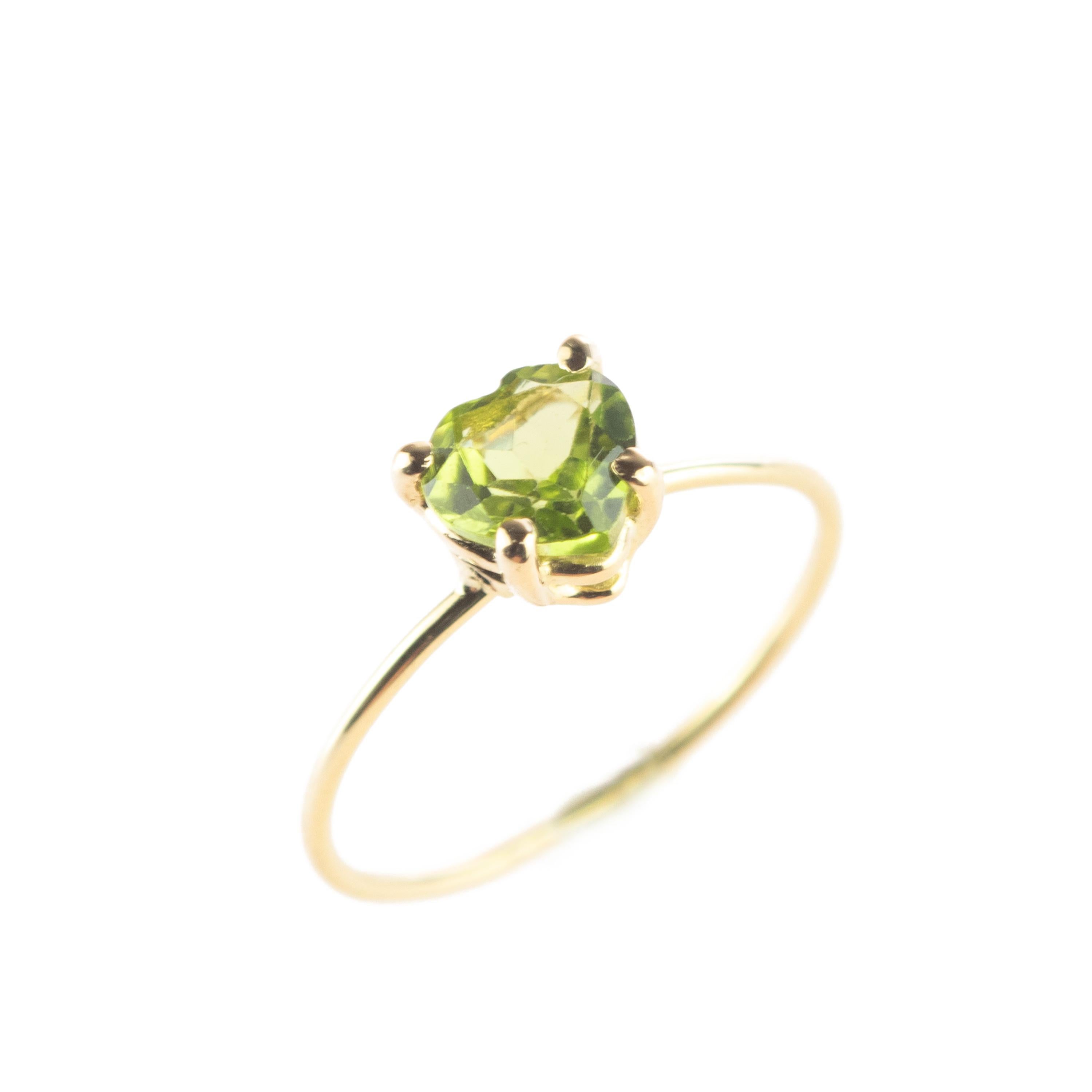 Peridoto Corazón Verde Oro Amarillo 18 Kilates Esperanza Amor Cóctel Anillo Romántico Chic en venta 3