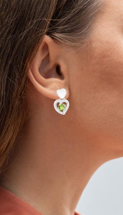 Peridot Heart Earrings 1.58 Carats Sterling Silver