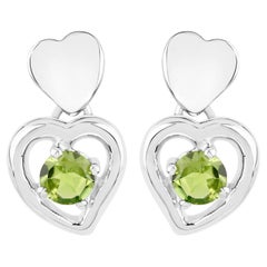 Peridot Heart Earrings 1.58 Carats Sterling Silver