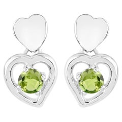 Peridot Heart Earrings 1.58 Carats Sterling Silver
