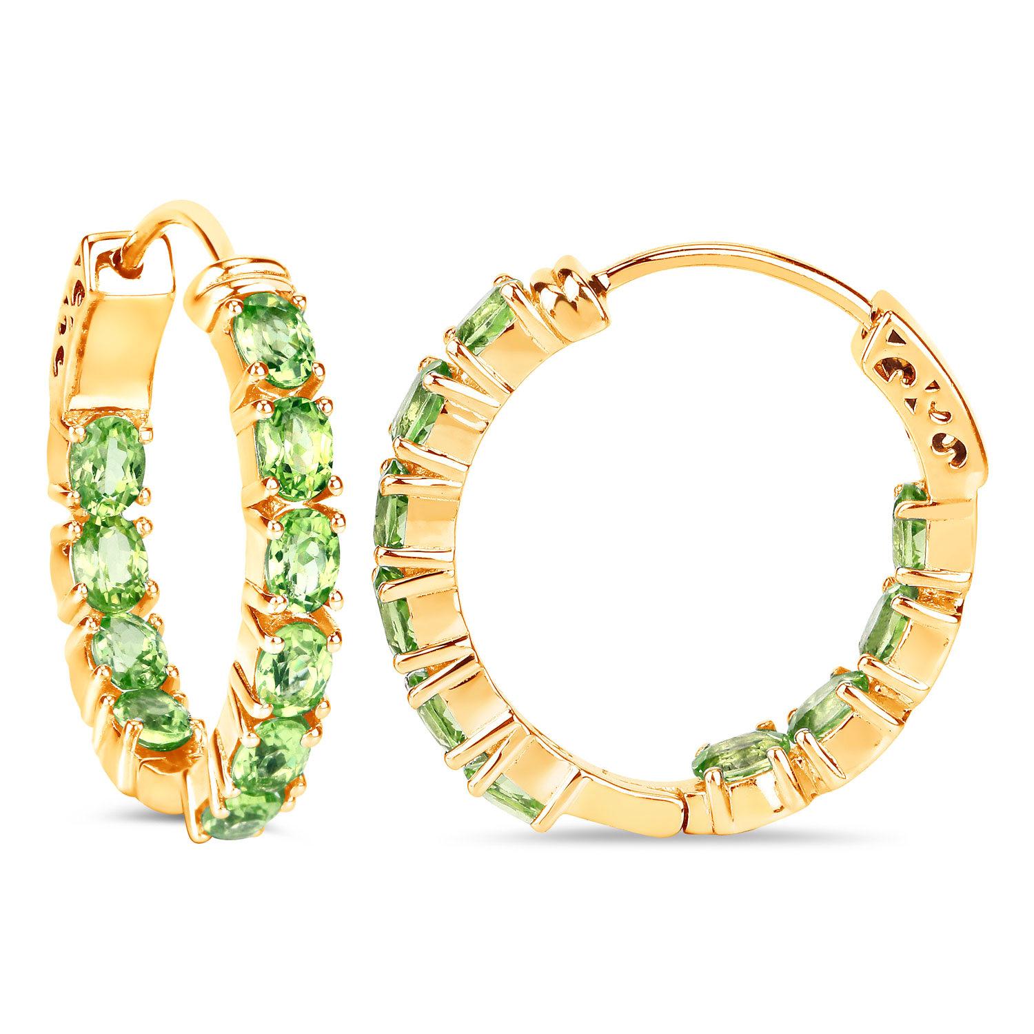 Orecchini a cerchio con peridoto 3,38 carati, placcati in oro giallo 14K A. Silver In condizioni ottime in vendita a Punta Gorda, FL