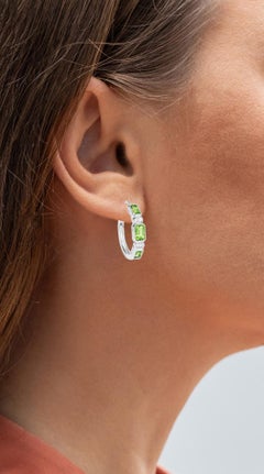 Peridot Hoop Earrings White Topaz 2.4 Carats Sterling Silver