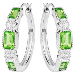 Peridot Hoop Earrings White Topaz 2.4 Carats Sterling Silver