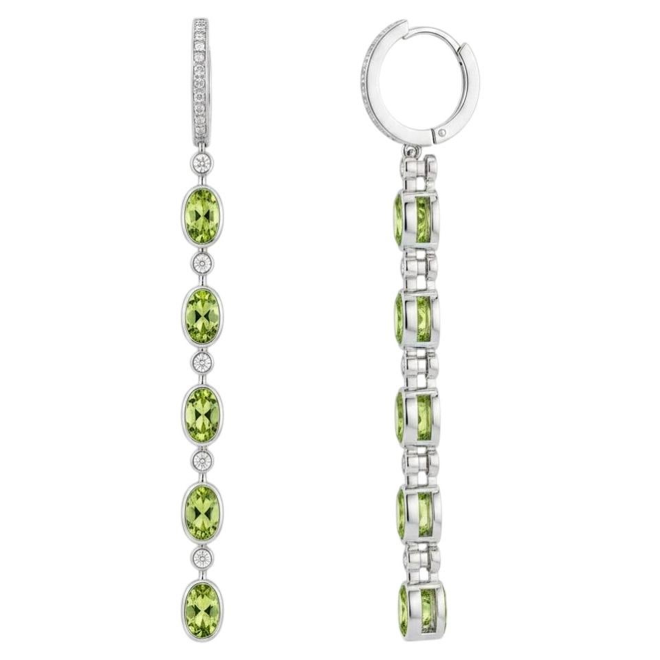 Peridot Huggie Drop Earrings, silver, gold For Sale