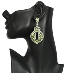 Mixed Shaped Peridot Earrings Adorned with Pave Diamonds In 18k Gold & Silver