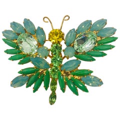 Peridot, Jade and Opal Vintage Austrian Crystal Whimsical Butterfly Brooch