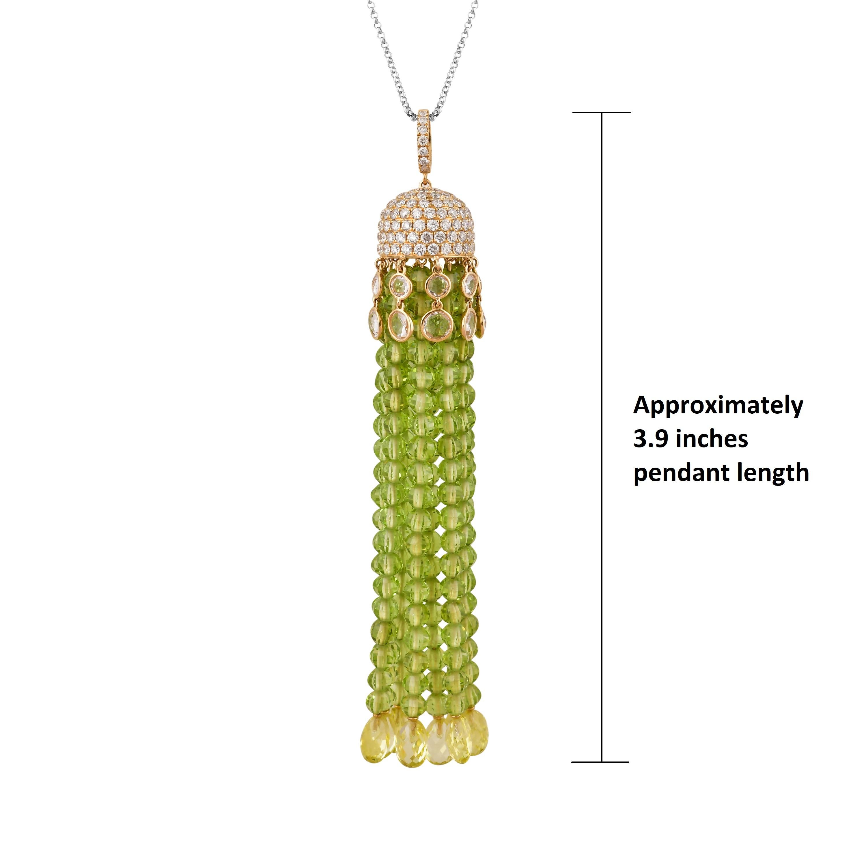 Peridot & Lemon Quartz Beaded Necklace with Diamond in 18 Karat Yellow Gold In New Condition For Sale In Hong Kong, HK