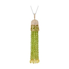 Peridot & Lemon Quartz Beaded Necklace with Diamond in 18 Karat Yellow Gold