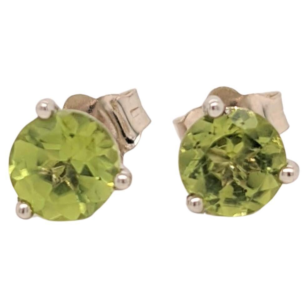 Peridot Martini Solitaire Stud Earrings in Solid 14K Gold Round 5mm