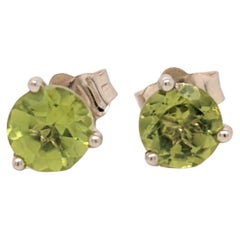 Peridot Martini Solitaire Stud Earrings in Solid 14K Gold Round 5mm