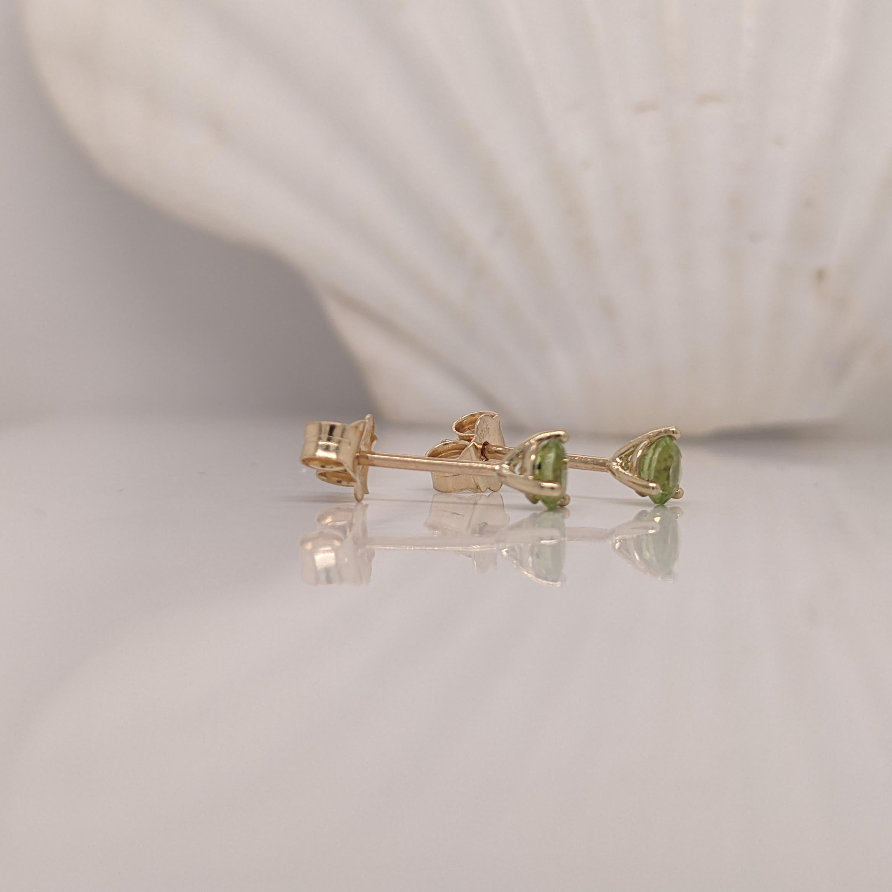 Round Cut Peridot Martini Solitaire Stud Earrings in Solid 14K Gold Round 3mm For Sale