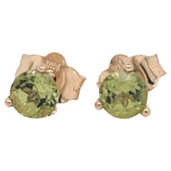 Peridot Martini Solitaire Stud Earrings in Solid 14K Gold Round 3mm