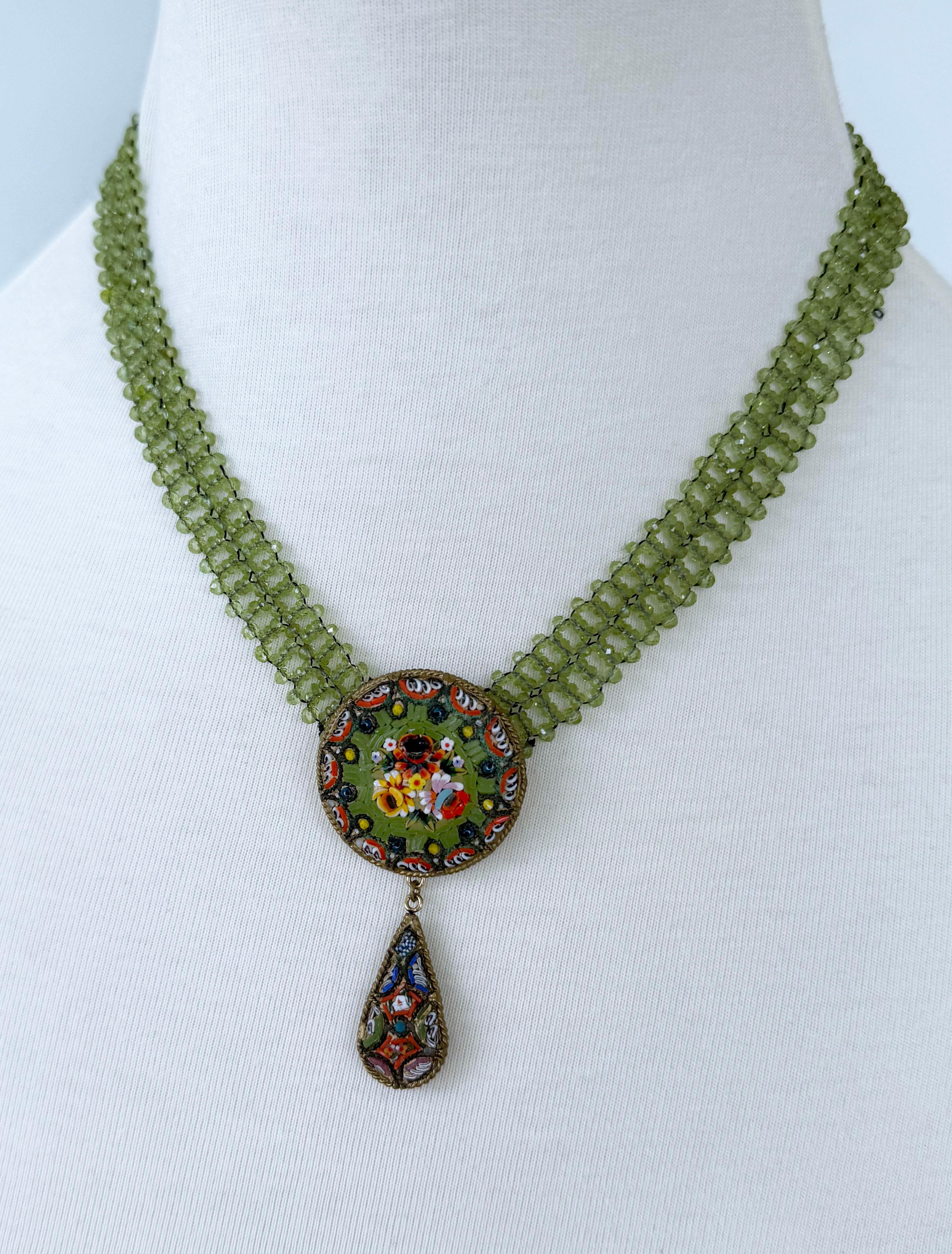 Donna Collana intrecciata con peridoto, mosaico e placcata oro 18k in vendita