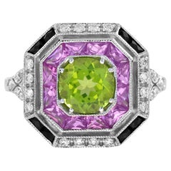 Peridot Multi Edelstein Art Deco Stil Ring in 18K Weißgold