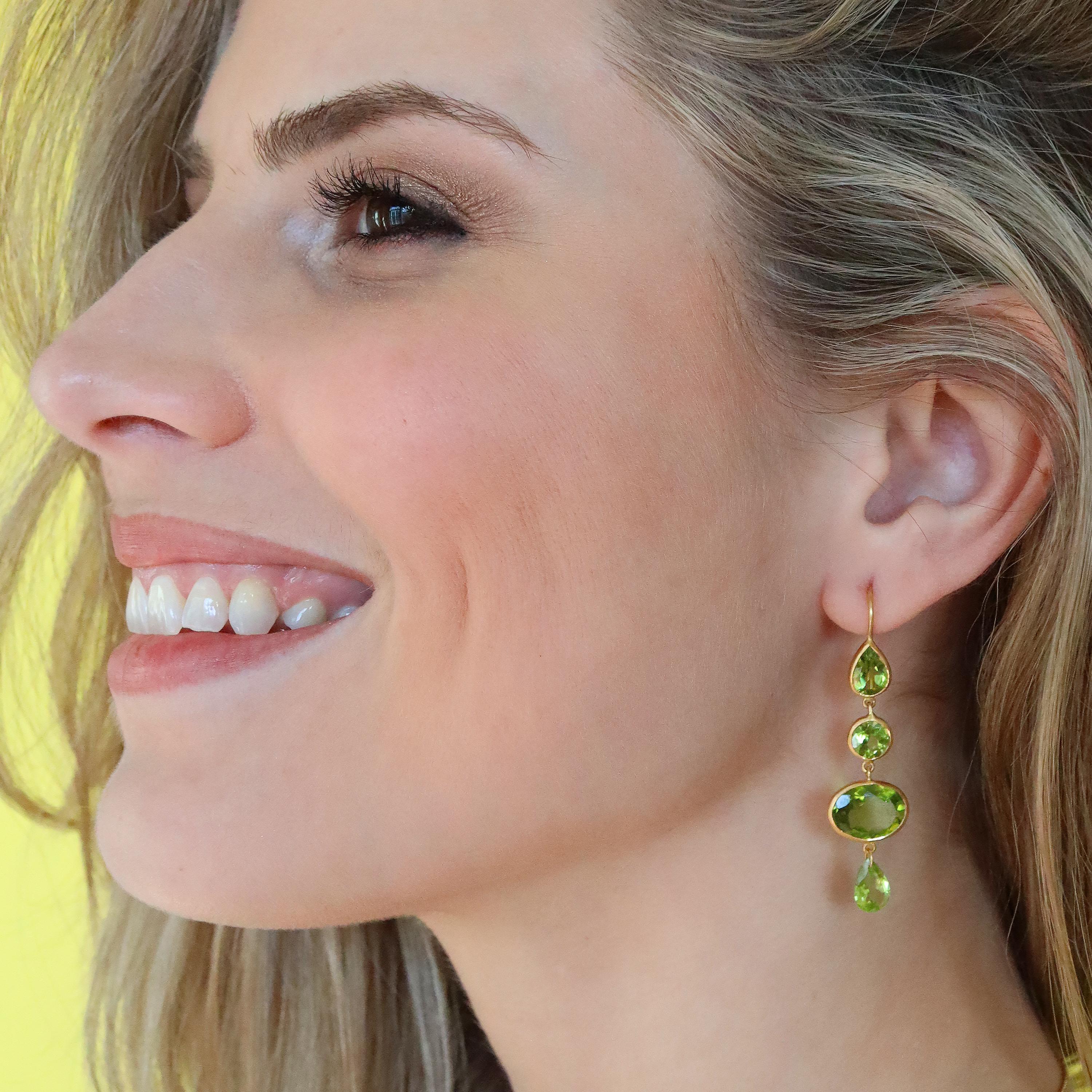 Ico & the Bird Fine Jewelry Peridot Multi-Stone 22 Karat Gold Earrings In New Condition For Sale In Los Angeles, CA