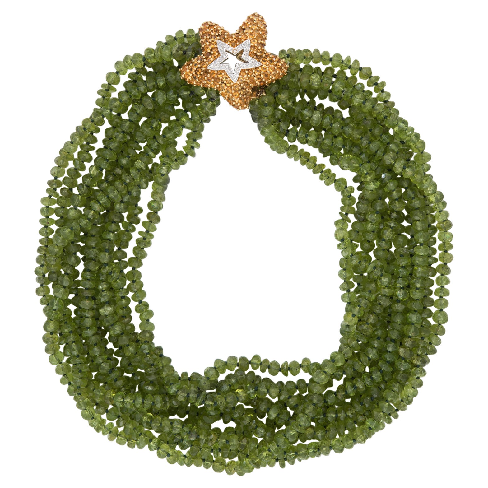 Peridot Mehrstrangige Halskette mit Seestern-Verschluss Vintage 18k Gold Nachlassschmuck