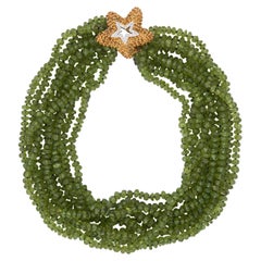 Peridot Mehrstrangige Halskette mit Seestern-Verschluss Vintage 18k Gold Nachlassschmuck