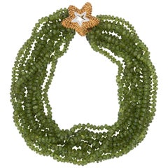 Peridot Multi-Strand Necklace Starfish Clasp Vintage 18k Gold Estate Jewelry
