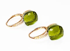 Peridot Multifaceted 18 Karat Rose Gold Dangle Earrings with Pavée of Diamonds