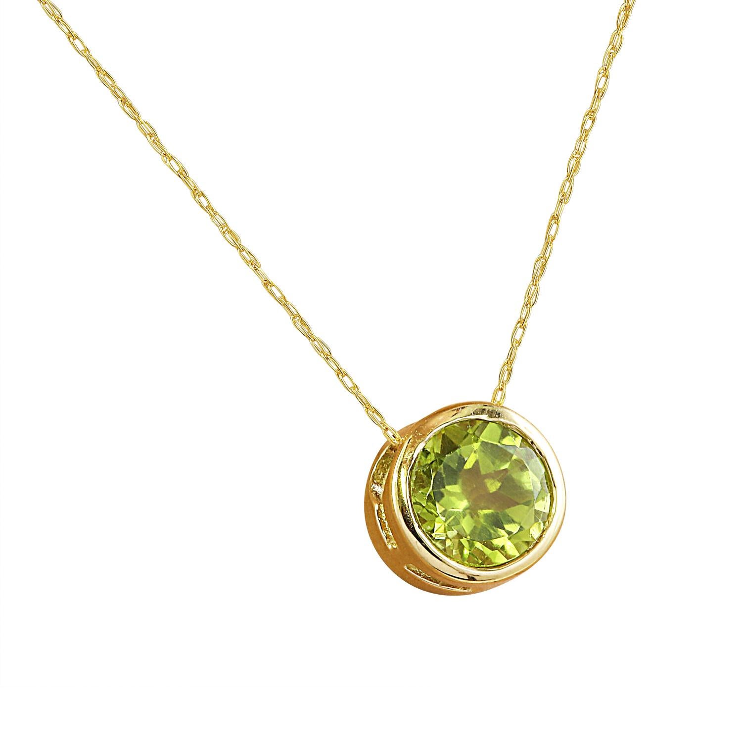 Round Cut Peridot Necklace In 14 Karat Yellow Gold  For Sale