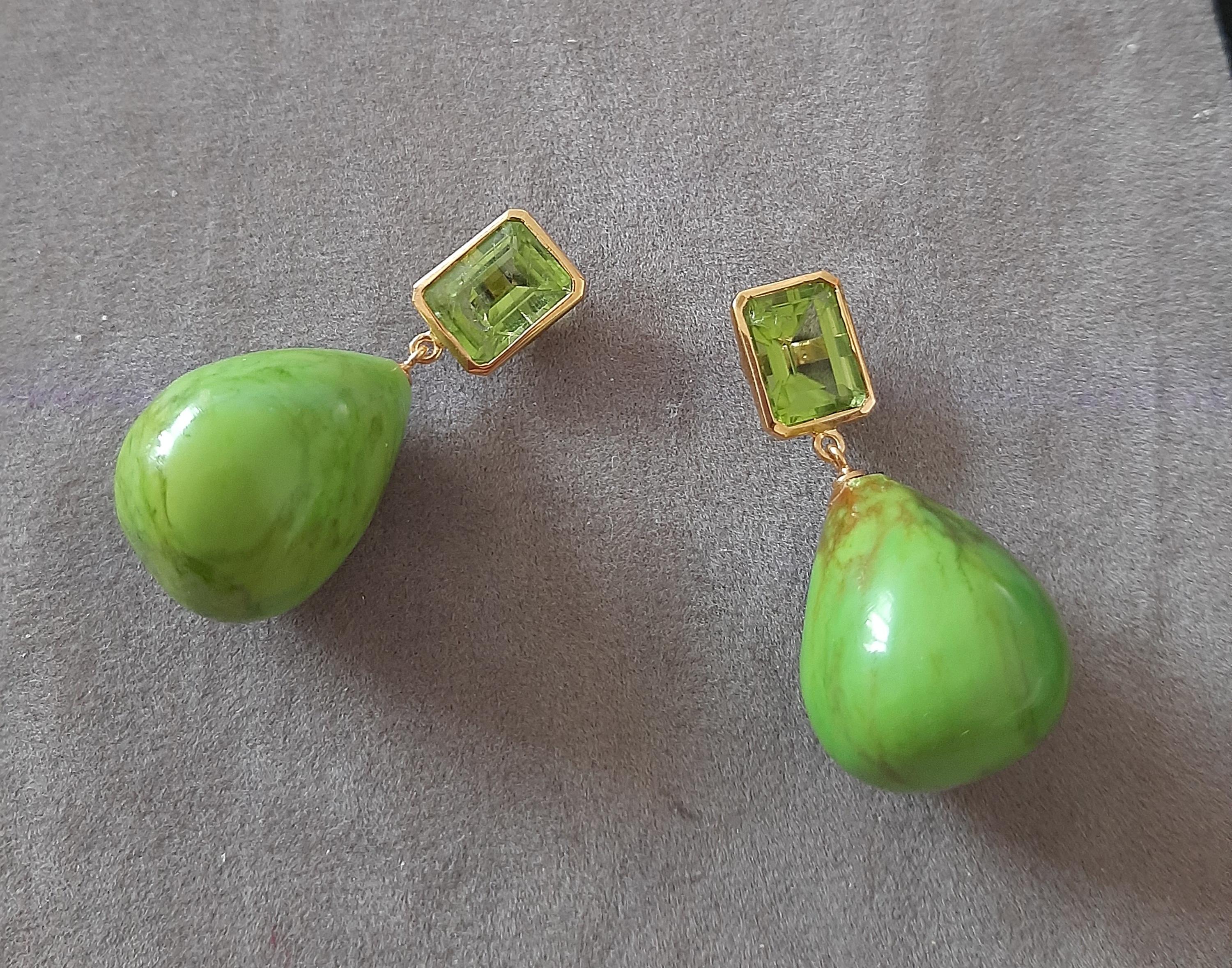 Péridot Octogone Turquoise verte du Turkménistan Gouttes  Or jaune massif 14k en vente 6