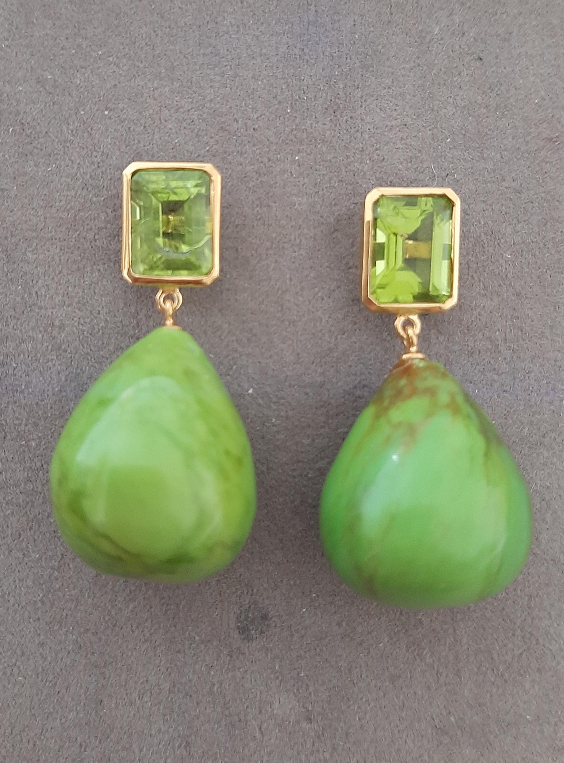 Péridot Octogone Turquoise verte du Turkménistan Gouttes  Or jaune massif 14k en vente 8