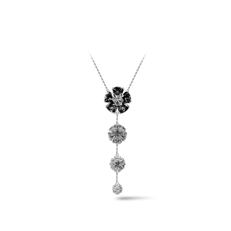 Modern White Topaz Olive Green & Green Amethyst Graduated Blossom Stone Lariat Necklace For Sale