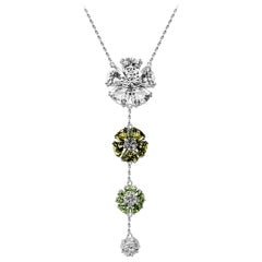 White Topaz Olive Green & Green Amethyst Graduated Blossom Stone Lariat Necklace