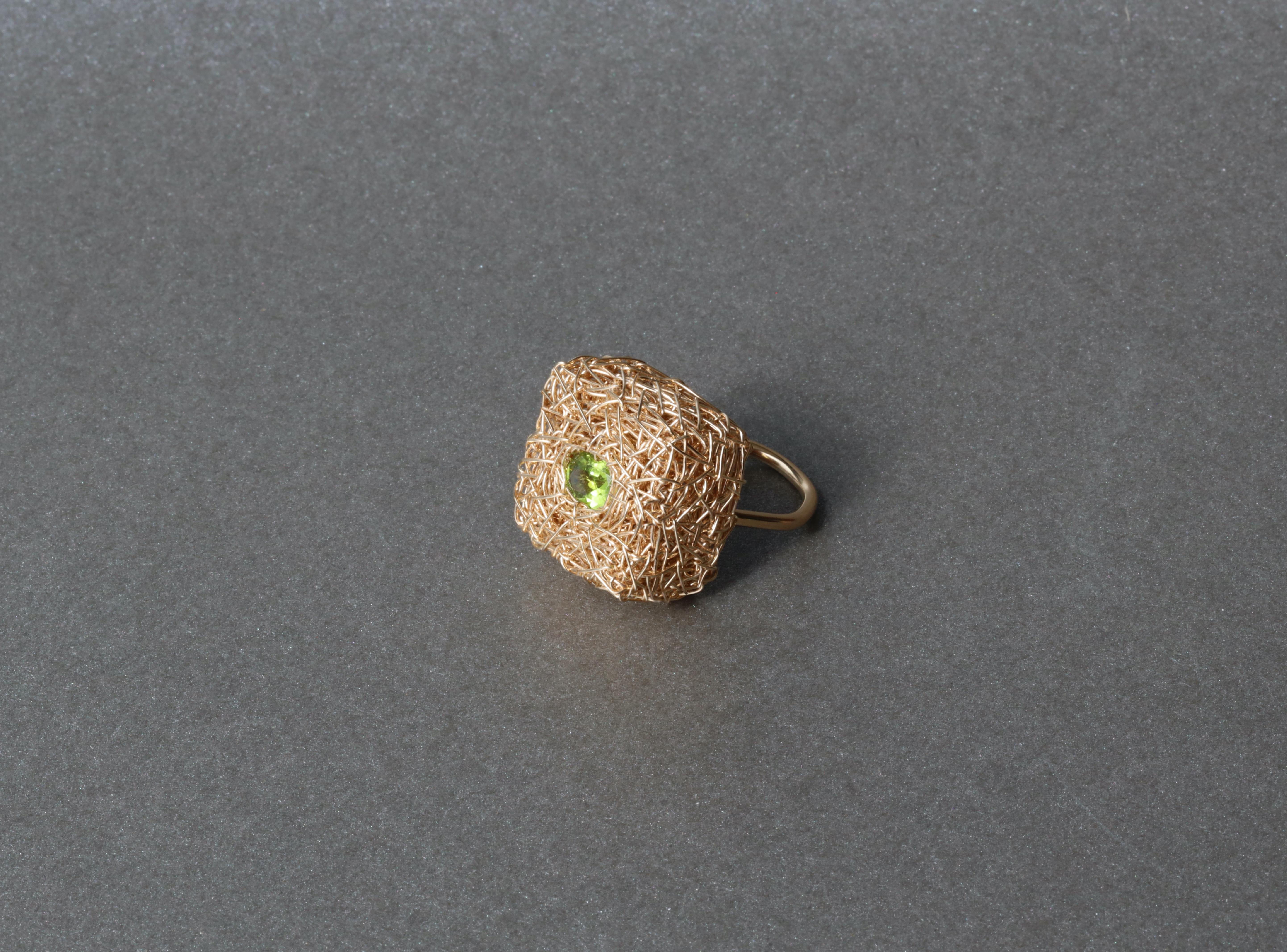 Briolette Cut Faceted green Peridot square style one-of-a-kind Ring by the artist For Sale