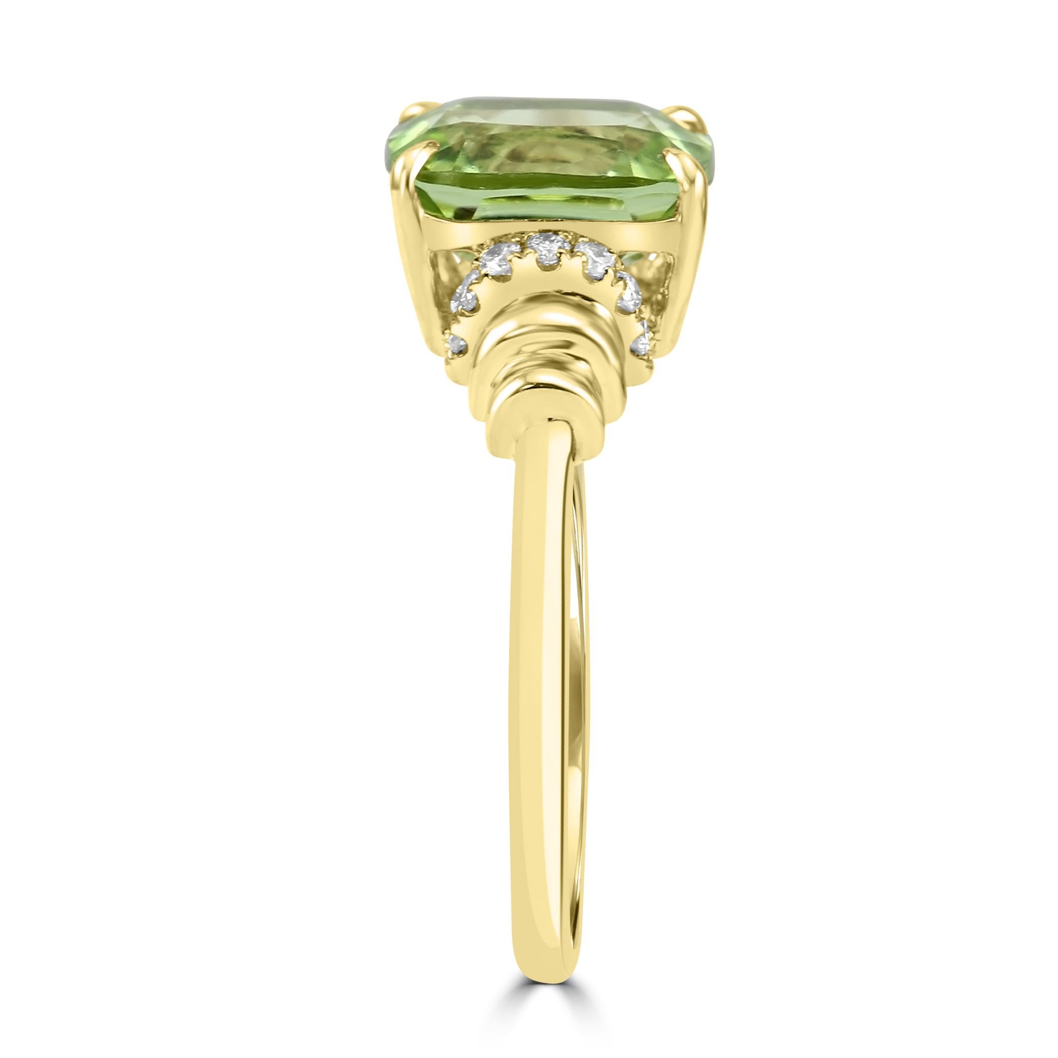 Oval Cut Peridot White Diamond Round 14K Yellow Gold Engagement Cocktail Fashion Ring  For Sale