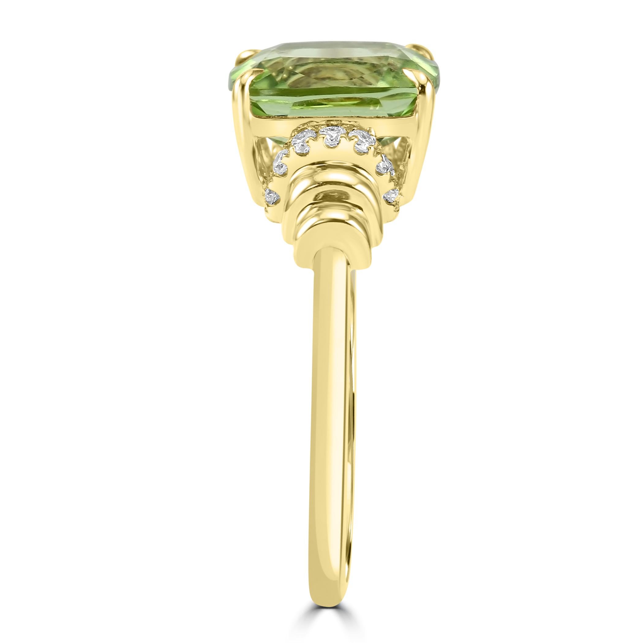 Peridot White Diamond Round 14K Yellow Gold Engagement Cocktail Fashion Ring  In New Condition For Sale In Sayreville, NJ