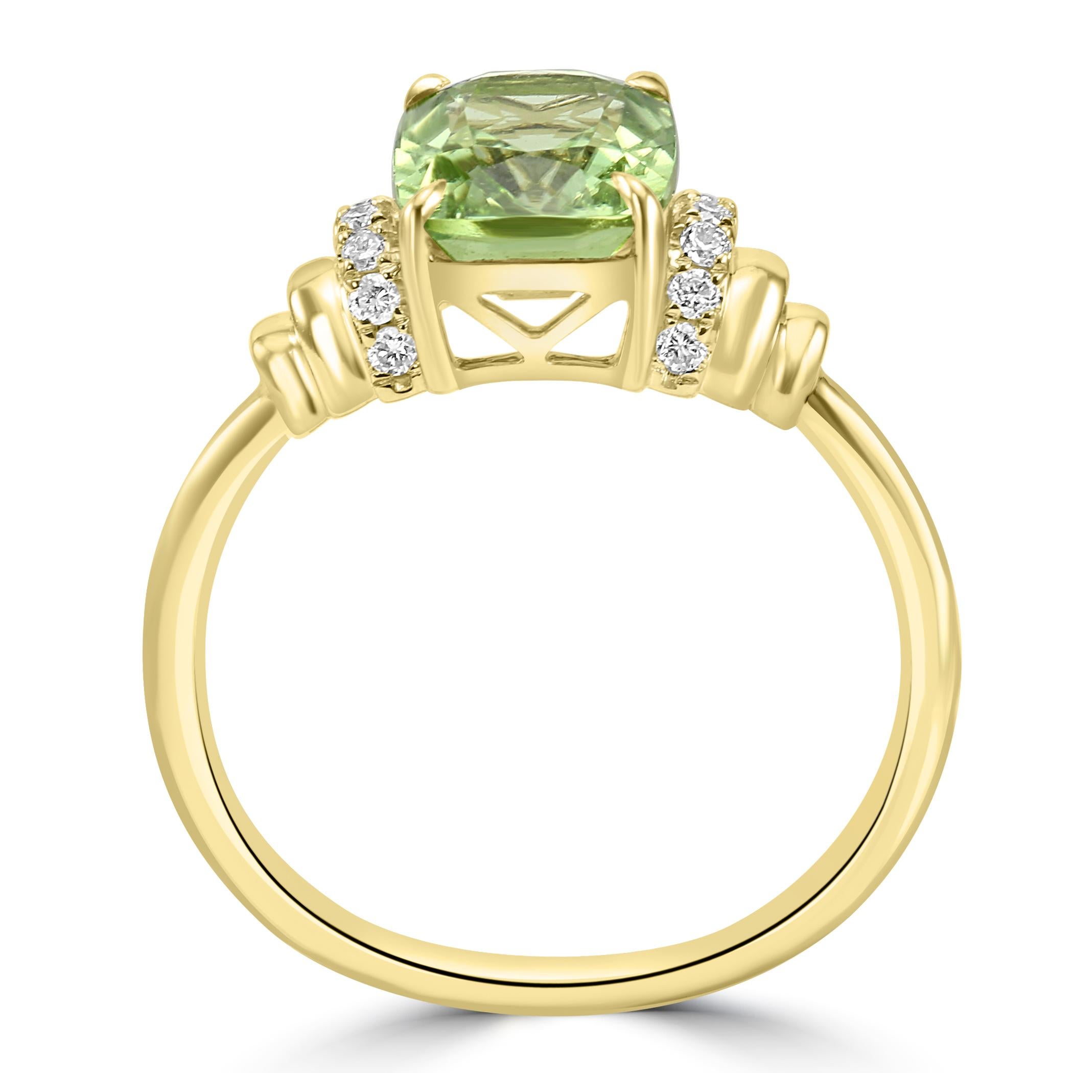 Peridot White Diamond Round 14K Yellow Gold Engagement Cocktail Fashion Ring  For Sale 1