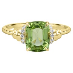 Peridot White Diamond Round 14 Karat Gold Engagement Cocktail Fashion Ring