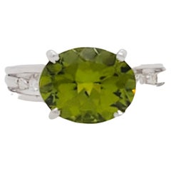 Peridot Oval and Diamond Cocktail Ring in 18k White Gold